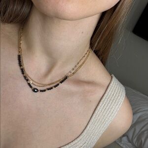 Gold Layered Drop Choker Necklace with black beaded detail 3 in 1